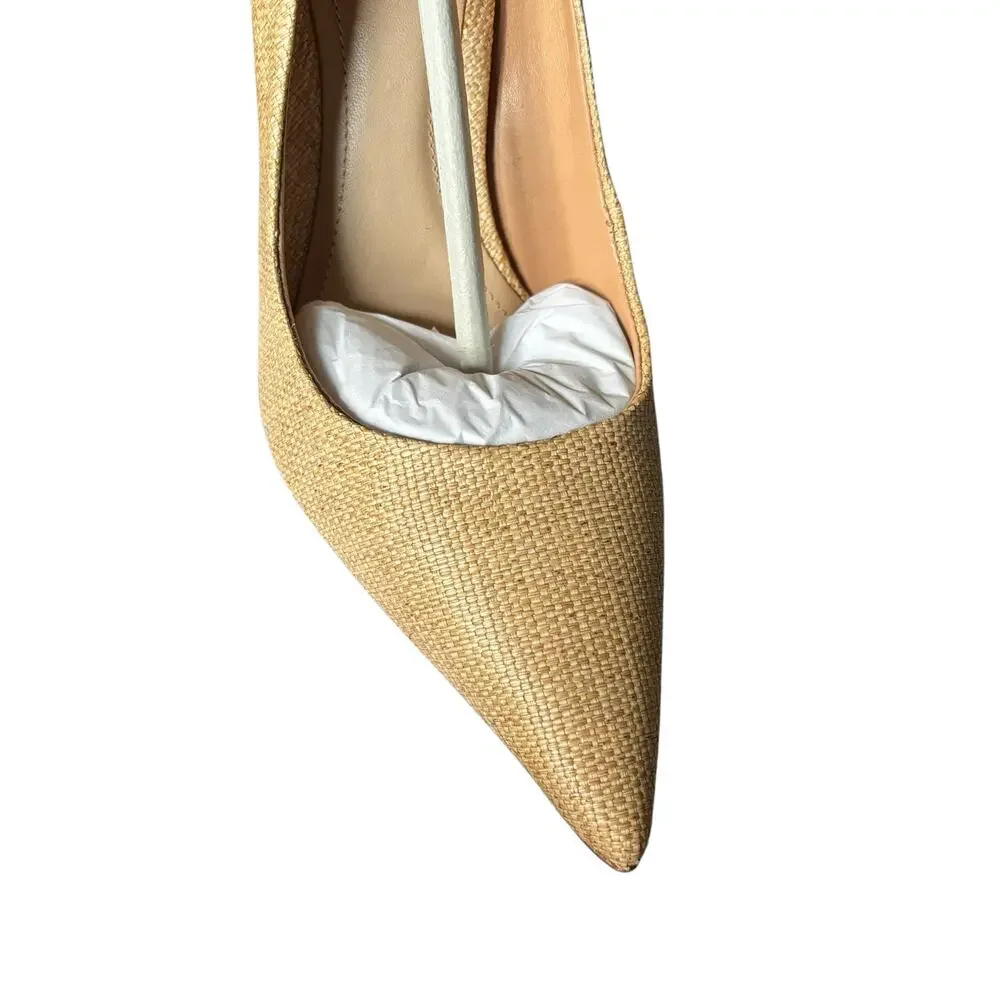 NWB Schutz LOU Pointed-Toe Fabric Leather outsole Stiletto Pump Beige (Size 8 B)